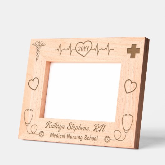 EKGラインと医療用記号ナース卒業 レーザー彫刻フレーム (左)