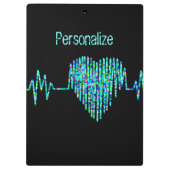 EKGラインハート医療ブラックティール（緑がかった色）ブルー クリップボード (裏面)