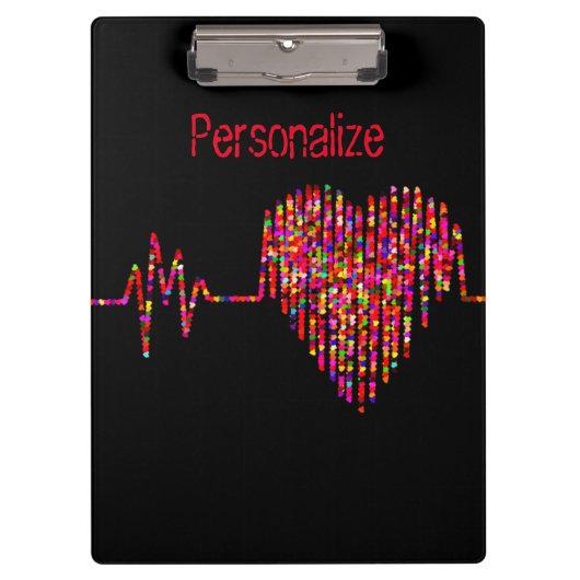 EKGラインハート黒の赤色 クリップボード (正面)