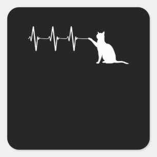 EKG心拍遊線の子猫を持つCat'sおもしろい スクエアシール