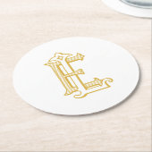 ELまたはLEモノグラムコースターアンティークヴィンテージ金ゴールド ラウンドペーパーコースター (アングル)