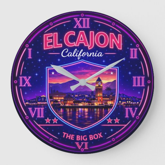 El Cajon California Valley Lights Neon ラージ壁時計 (正面)
