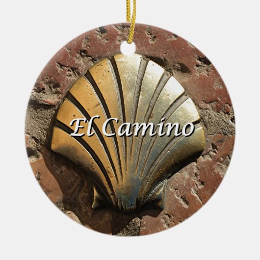 El Caminoの金ゴールドの貝、レオン(キャプション) セラミックオーナメント (正面)
