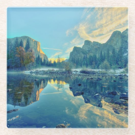 El Capitanおよび3人の兄弟の反射 ガラスコースター (正面)