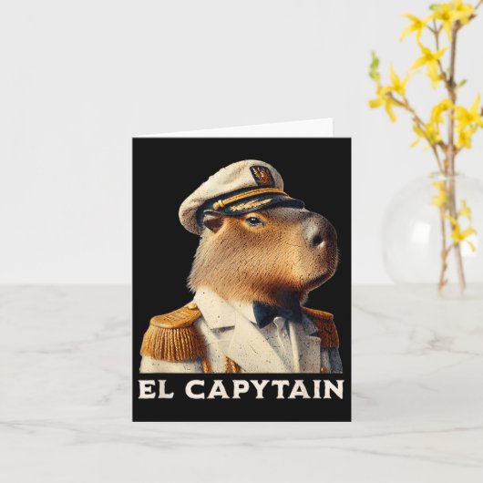 El Capytain Funny Capybara Boat Captain  カード (黄色い花)