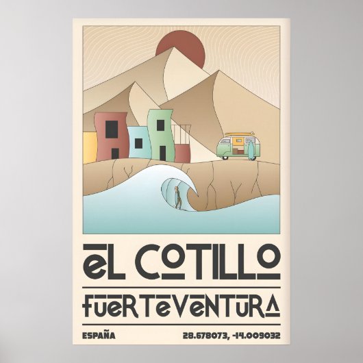 El Cotillo Surf Poster Travel Art with Wave ポスター (正面)