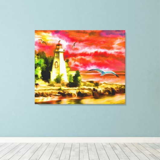 El faro y las gaviotas キャンバスプリント (インサイチュ (ウッドフロア))