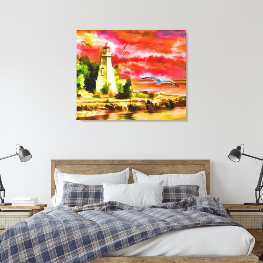 El faro y las gaviotas キャンバスプリント (インサイチュ (寝室))