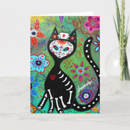 EL GATO CAT DIA DE LOS MUERTOS NURSEの絵画 カード (正面)