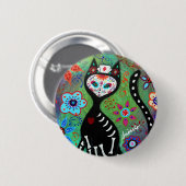 EL GATO CAT DIA DE LOS MUERTOS NURSEの絵画 缶バッジ (正面&裏面)