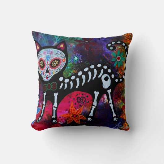 EL GATO CAT DIA DE LOS MUERTOS PILLOW クッション (正面)