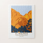 El Malpais National Monument New Mexico Vintage ジグソーパズル<br><div class="desc">El Malpais National Monument vector artwork design. The name El Malpais is from the Spanish term Malpaís,  meaning badlands,  due to the extremely barren and dramatic volcanic field that covers much of the park's area.</div>