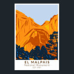 El Malpais National Monument New Mexico Vintage ポスター<br><div class="desc">El Malpais National Monument vector artwork design. The name El Malpais is from the Spanish term Malpaís,  meaning badlands,  due to the extremely barren and dramatic volcanic field that covers much of the park's area.</div>