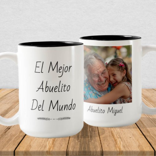 El Mejor Abuelito del Mundo – 写真カスタムと名前 ツートーンマグカップ