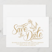 El oro moderno náutico Salve la fecha 招待状 (正面/裏面)