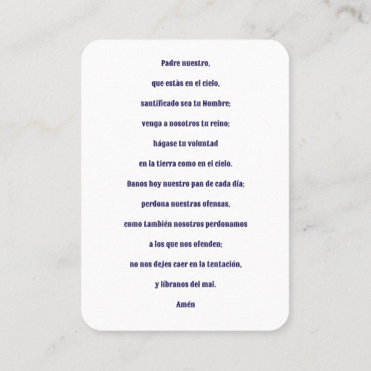 El Padre Nuestro Prayer Card – Spanish Our Father プレイスカード (裏面)
