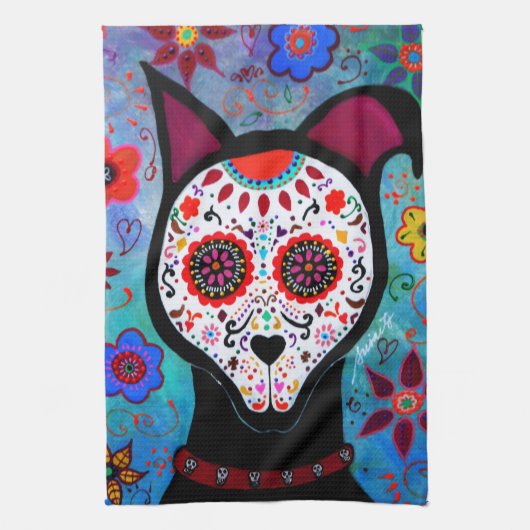 EL PERRO DOG DIA DE LOS MUERTOS キッチンタオル (縦)