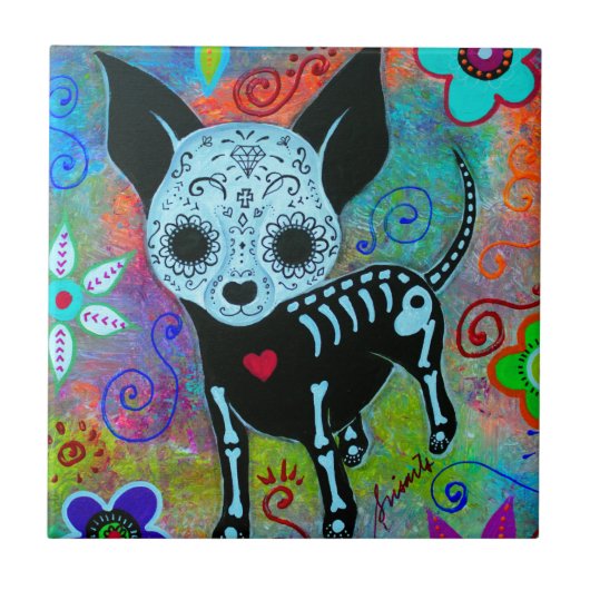 EL PERRO DOG DIA DE LOS MUERTOS CHIHUAHUA タイル (正面)