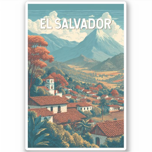 El Salvador Illustration Travel Art Vintage シール (正面)
