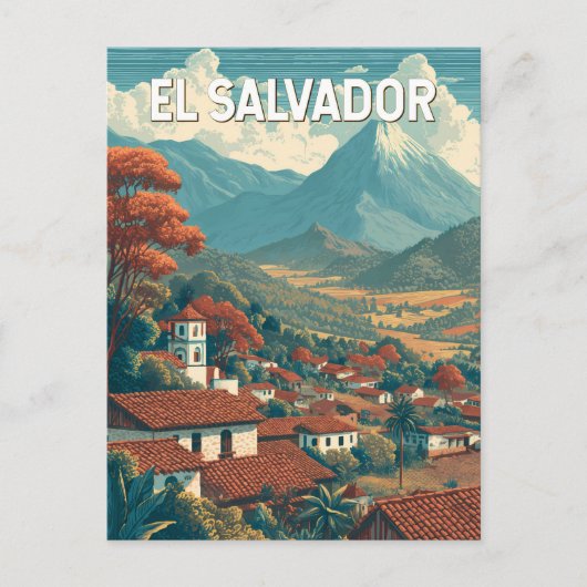 El Salvador Illustration Travel Art Vintage ポストカード (正面)