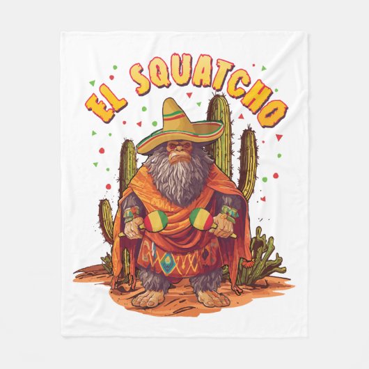 El Squatcho Bigfoot with Maraca, Sombrero and Ponc フリースブランケット (正面)