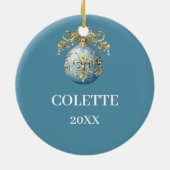 Elaborate Blue and Gold Wreath Merry Christmas セラミックオーナメント (裏面)