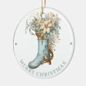 Elaborate Blue Victorian Stocking Merry Christmas  セラミックオーナメント (左)