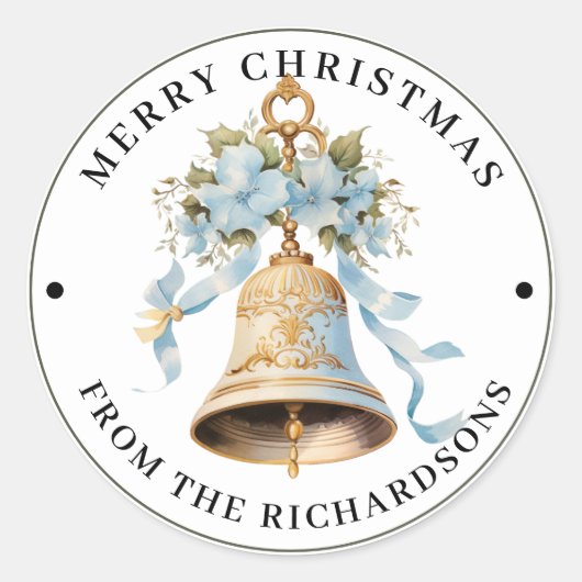 Elaborate Victorian Bell in  Blue Merry Christmas  ラウンドシール (正面)