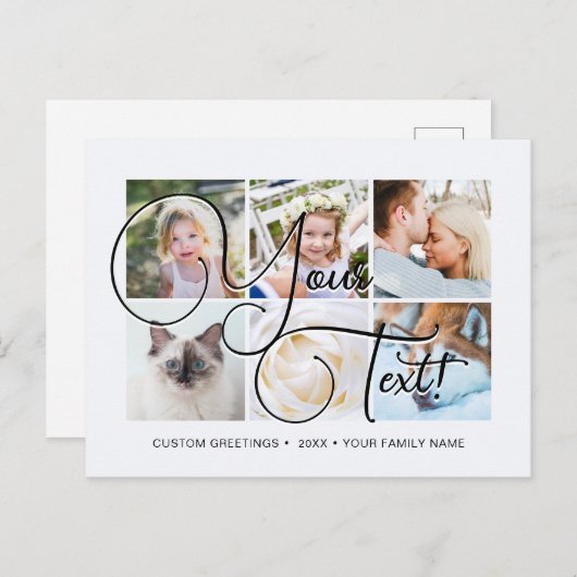 Elagantパーソナライズされたスクリプト6枚の写真ユニバーサル ポストカード (正面/裏面)