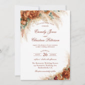 Elagant Custom Floral Boho Pampas Grass Wedding 招待状 (正面)