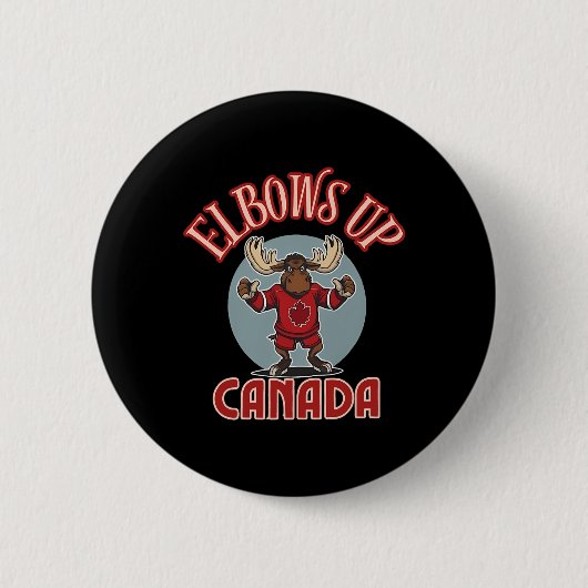Elbows Up Canada Defiant Moose Canada Hockey Jerse 缶バッジ (正面)