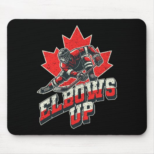 Elbows Up Hockey Player Maple Leaf Canadian Athlet マウスパッド (正面)