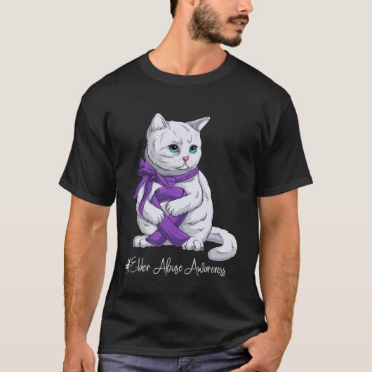 Elder Abuse Awareness Month Purple Ribbon Cat Tシャツ (正面)