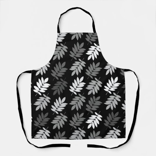 Elder Leaf Big Pattern Black White Grey エプロン (正面)