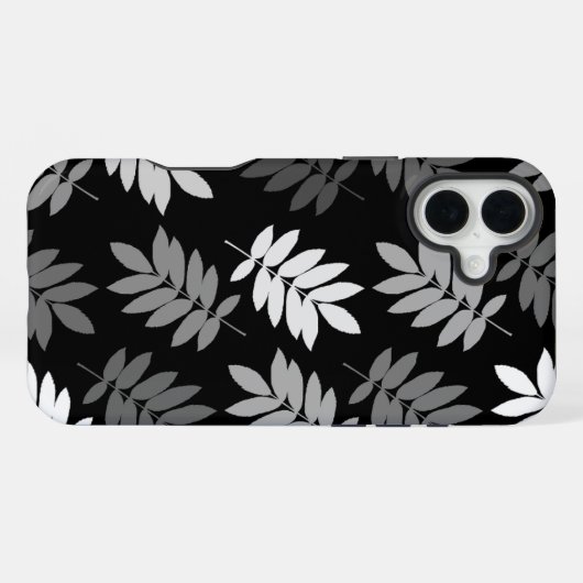 Elder Leaf Lg Pattern Black White Grey iPhoneケース (裏面横)