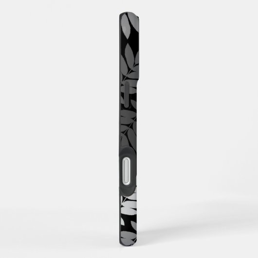 Elder Leaf Lg Pattern Black White Grey iPhoneケース (右側面)