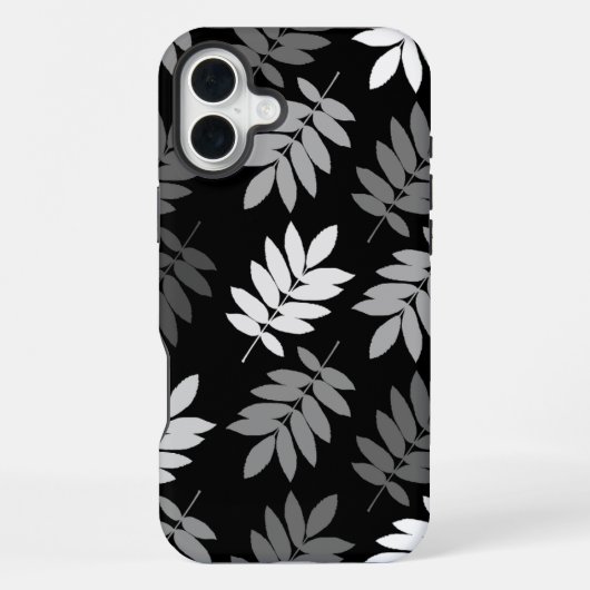 Elder Leaf Lg Pattern Black White Grey iPhoneケース (裏面)