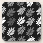 Elder Leaf Pattern Black White Grey コースター<br><div class="desc">Elder tree leaf silhouette in a surface pattern design with grey and white detail on a black background.</div>