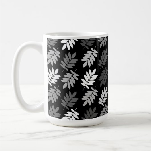 Elder Leaf Pattern Black White Grey コーヒーマグカップ (左)