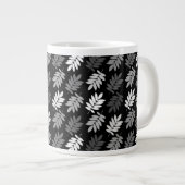 Elder Leaf Pattern Black White Grey ジャンボコーヒーマグカップ (正面右)