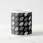Elder Leaf Pattern Black White Grey ジャンボコーヒーマグカップ (正面)