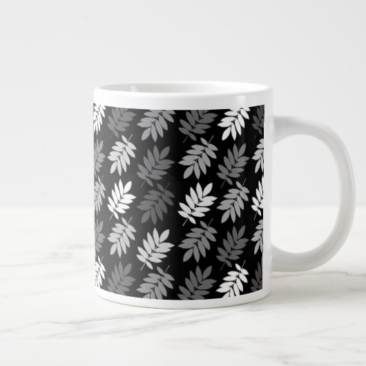Elder Leaf Pattern Black White Grey ジャンボコーヒーマグカップ (右)