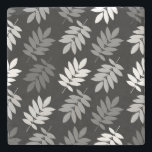 Elder Leaf Pattern Black White Grey ストーンコースター<br><div class="desc">Elder tree leaf silhouette in a surface pattern design with grey and white detail on a black background.</div>