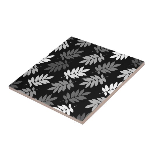 Elder Leaf Pattern Black White Grey タイル (側面)