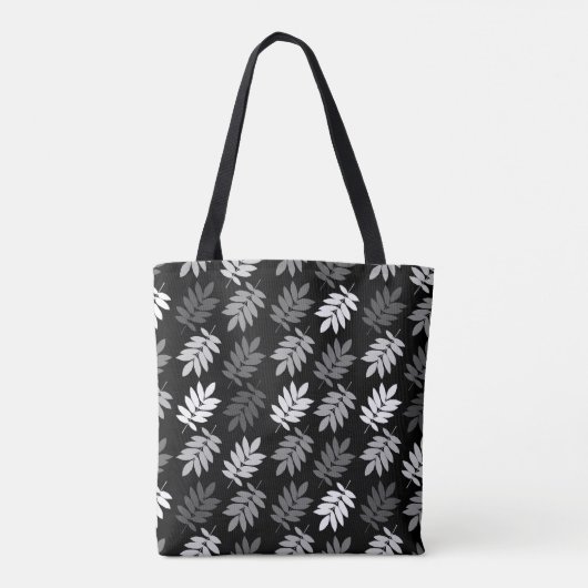 Elder Leaf Pattern Black White Grey トートバッグ (裏面)