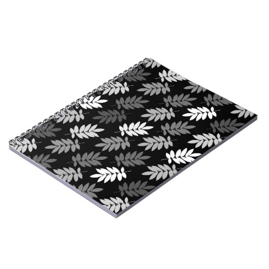 Elder Leaf Pattern Black White Grey ノートブック (左側)