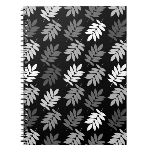 Elder Leaf Pattern Black White Grey ノートブック (正面)