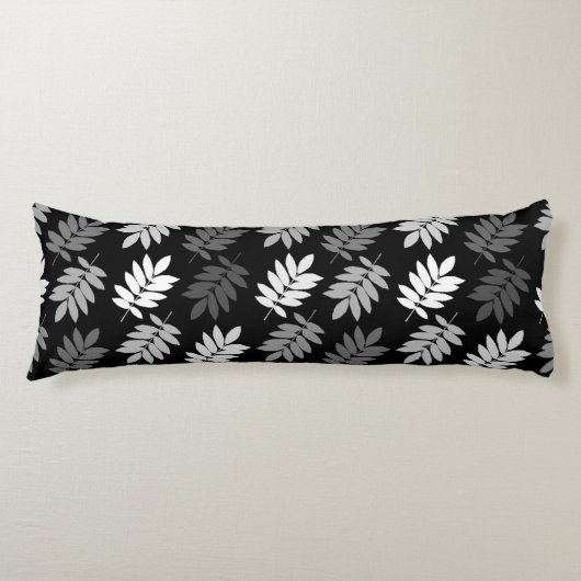 Elder Leaf Pattern Black White Grey ボディピロー (正面)