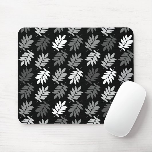 Elder Leaf Pattern Black White Grey マウスパッド (マウス)