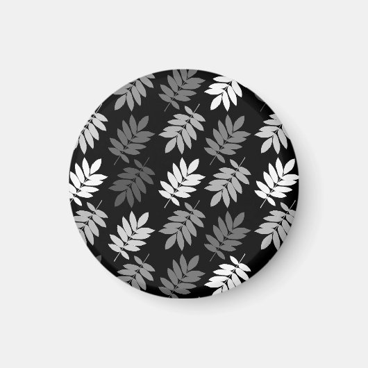 Elder Leaf Pattern Black White Grey マグネット (正面)